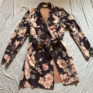 Blazer/jacket - brown and pink floral with tie belt
